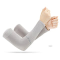 Gray UV arm sleeves with thumb opening and elastic cuff
