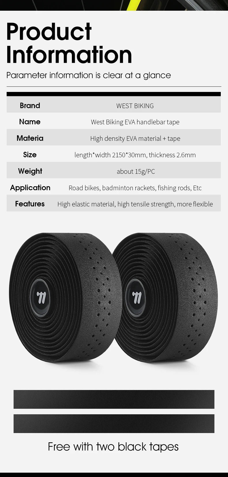 Black EVA bicycle handlebar tape rolls with perforated texture for grip comfort