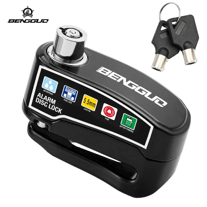 BENGUO black disc brake lock with alarm faceplate and two keys