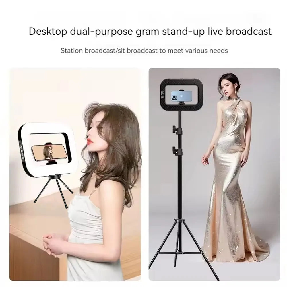 Tripod stand ring LED fill light with dual-use setup for phone live broadcast