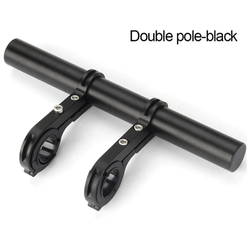 Black 20cm handlebar extender with dual poles and adjustable clamp brackets