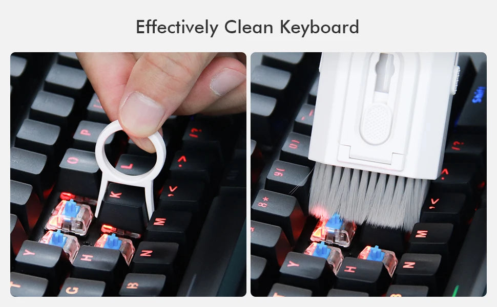 Keyboard deep-cleaning brush used around keycaps and debris