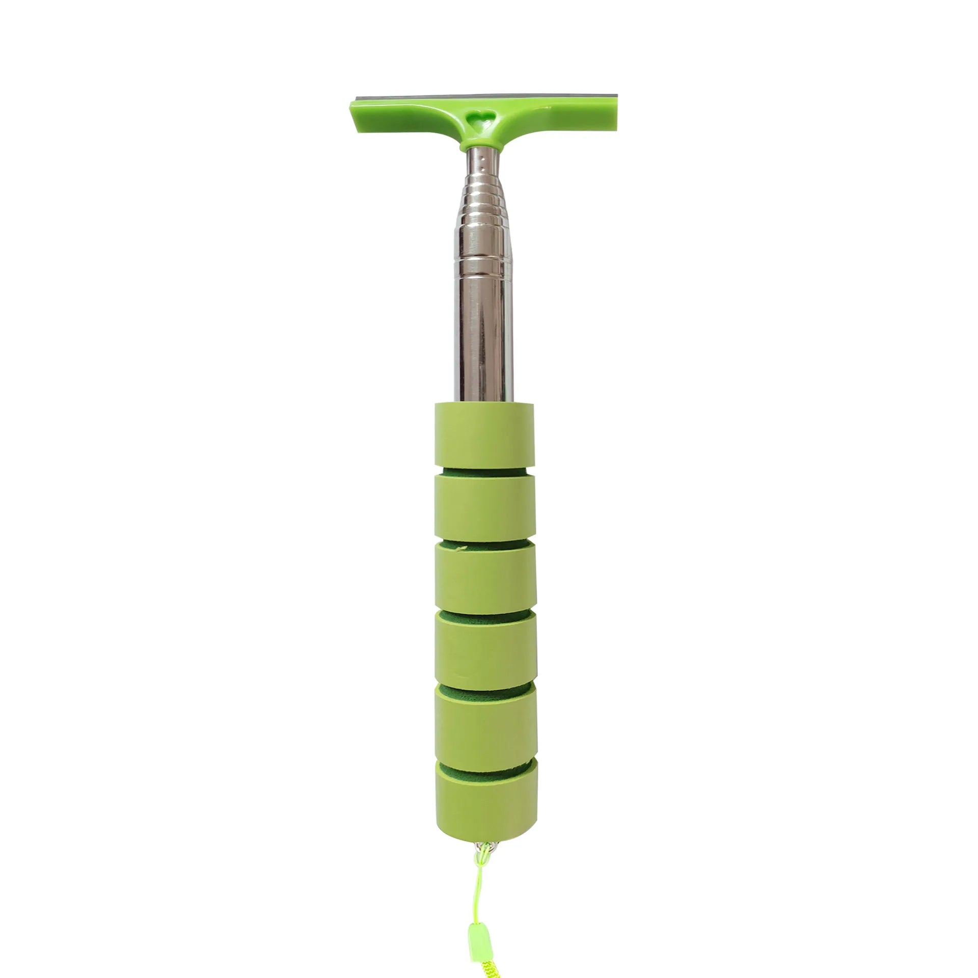 Telescopic car mirror cleaning wiper with green grip and rubber blade