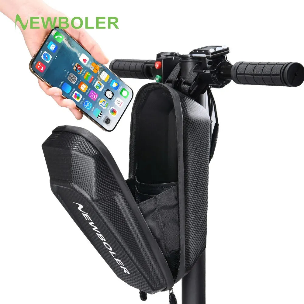NEWBOLER waterproof front electric scooter phone storage bag, textured dark black