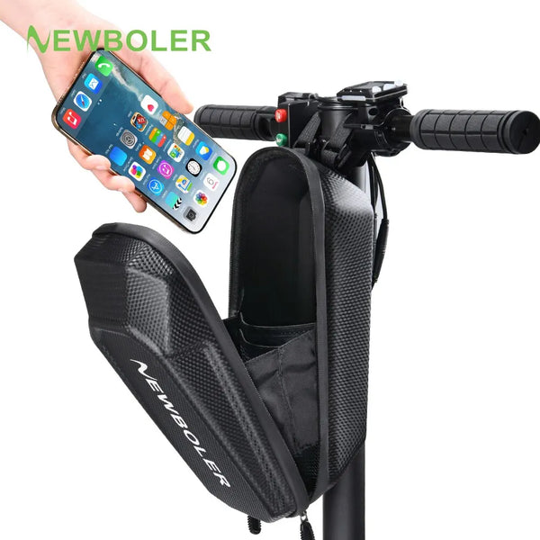 NEWBOLER waterproof front electric scooter phone storage bag, textured dark black
