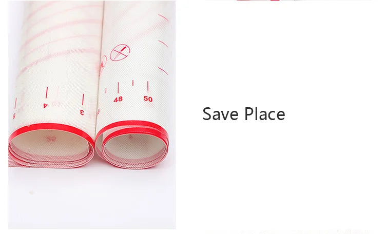 Rolled silicone baking mat with red edge for easy storage