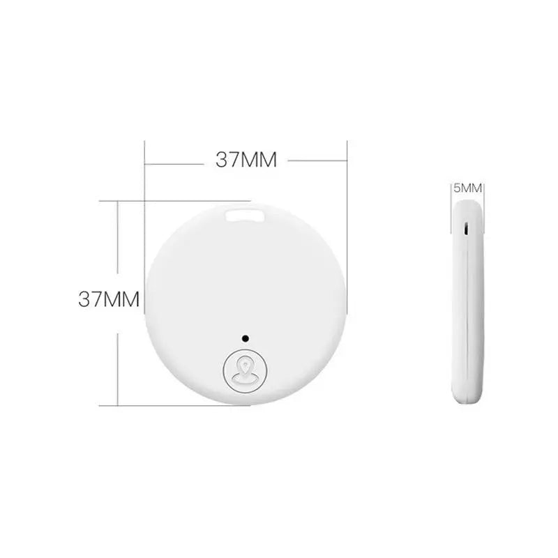 White round Bluetooth anti-lost tracker tag with keychain hole and side profile