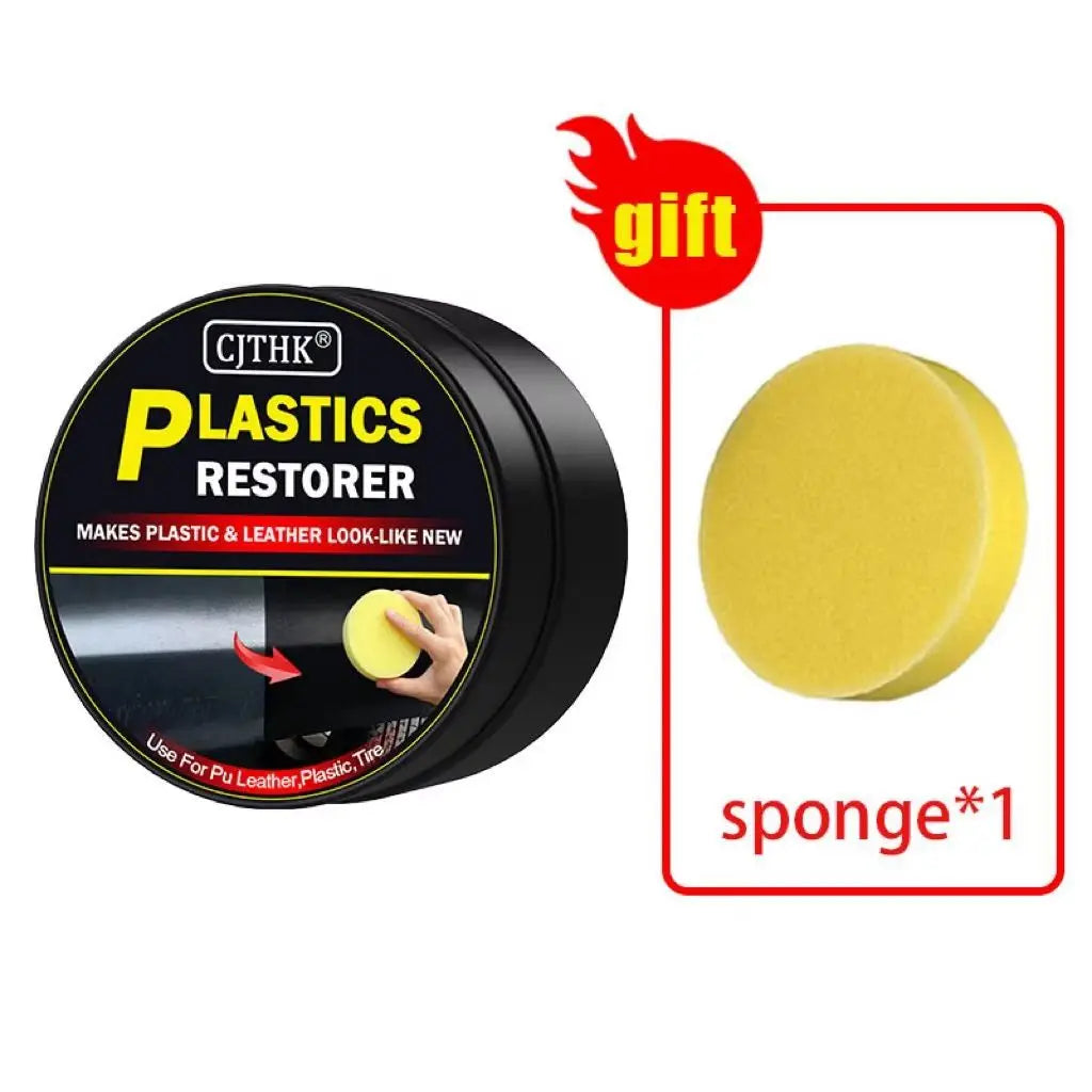 Plastic restorer jar with yellow sponge included in a gift box