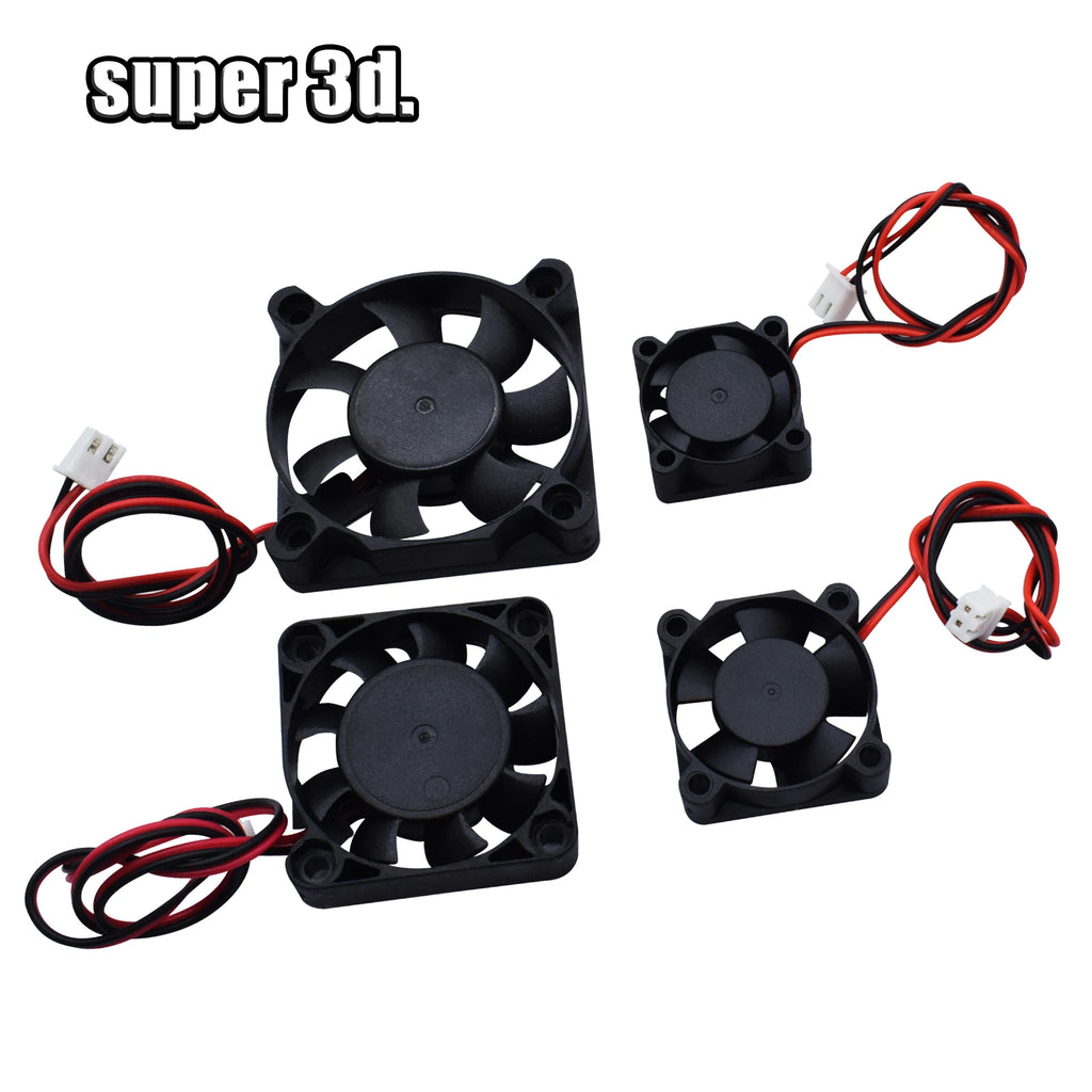 Four black DC cooling turbo fans with red/black wire leads and white connectors