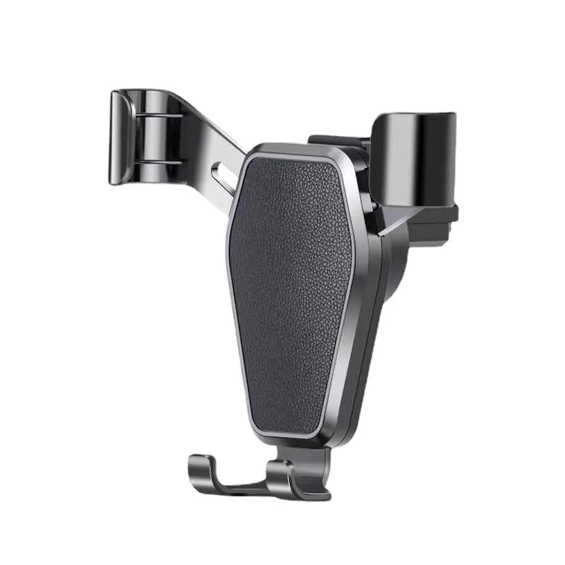 Black textured gravity car phone holder with adjustable clamp for dashboard or vent
