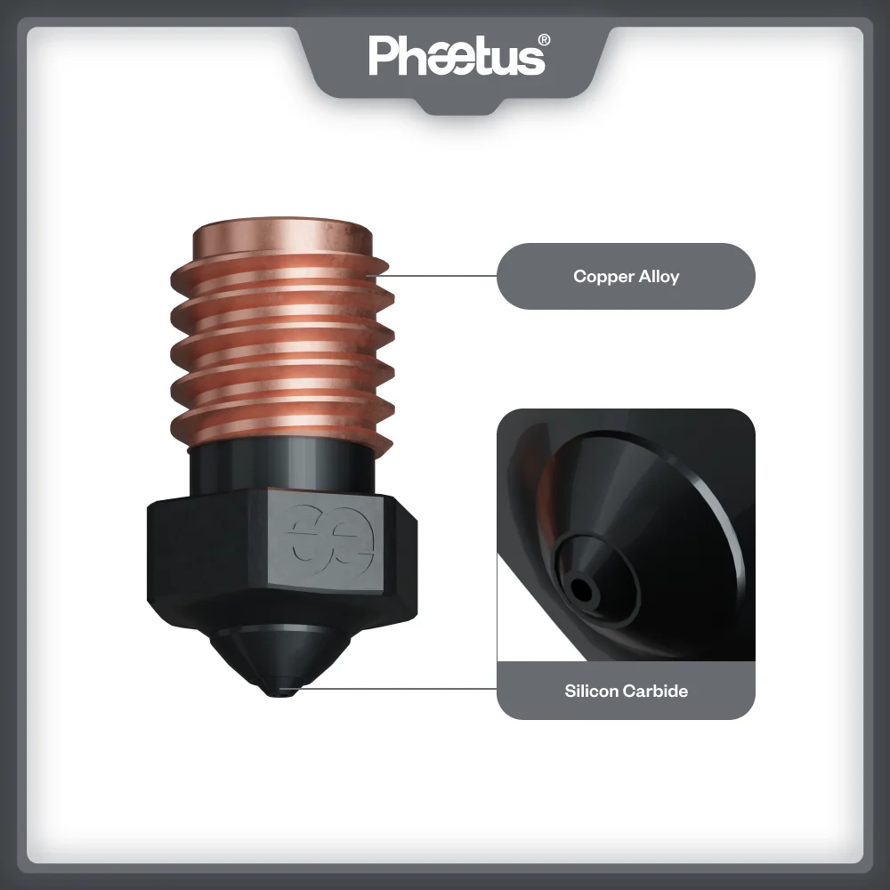 Silicon carbide nozzle with copper alloy threads, black mount, and pointed outlet