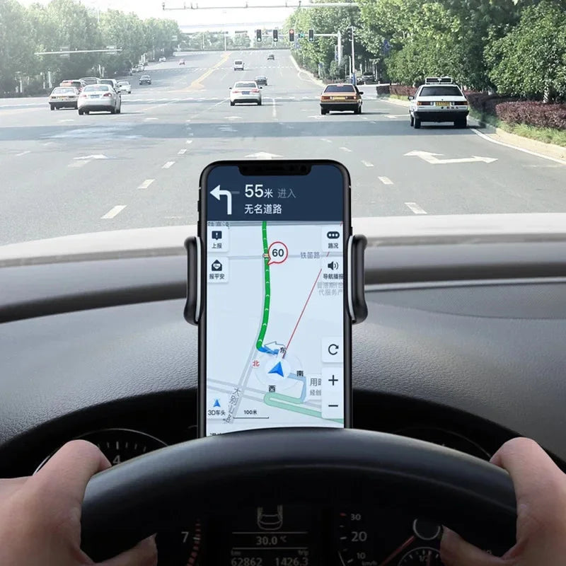 Smartphone in a dashboard phone holder with secure side grips