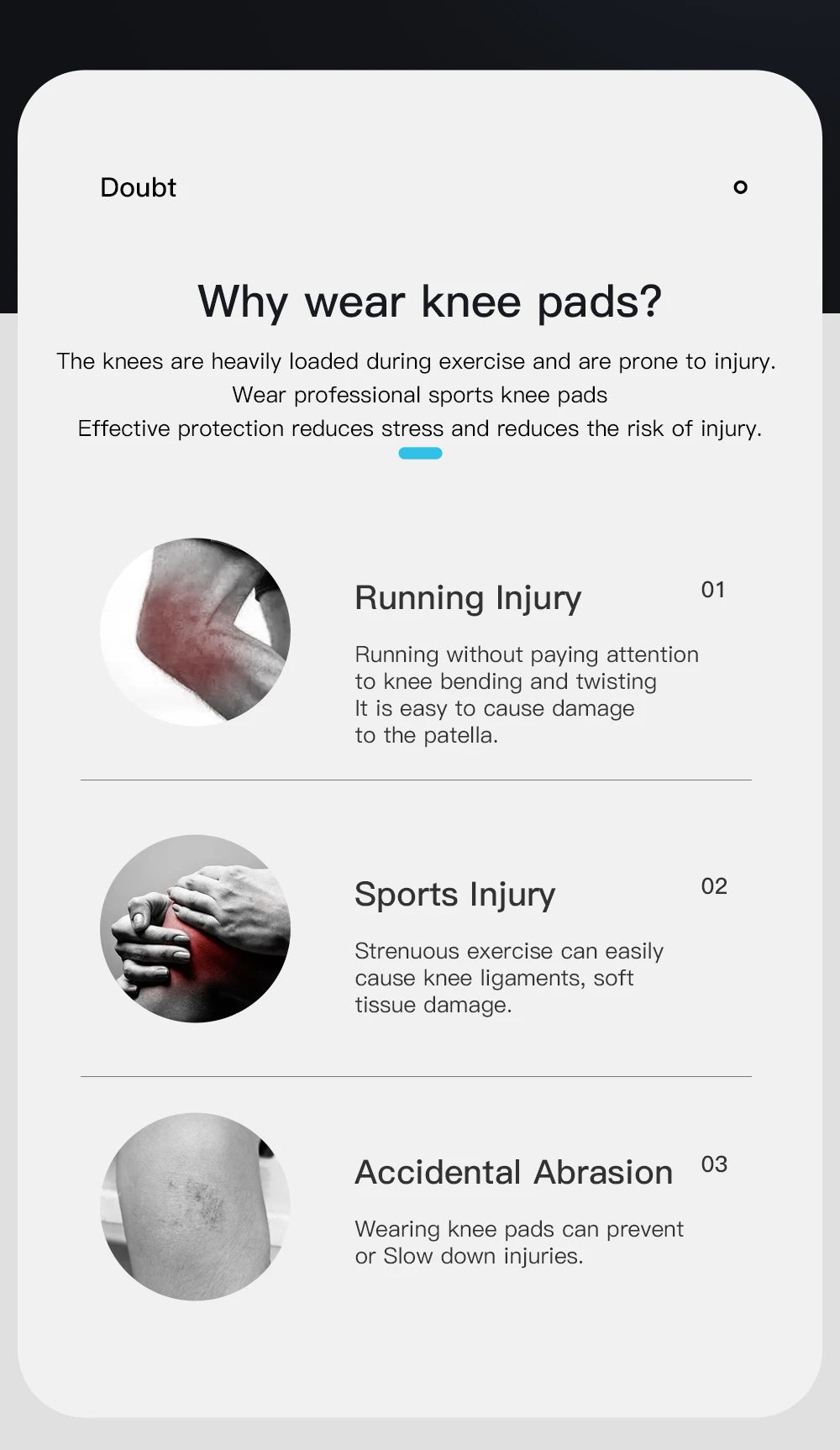 Knee pad protection infographic with injury photos and why-wear details