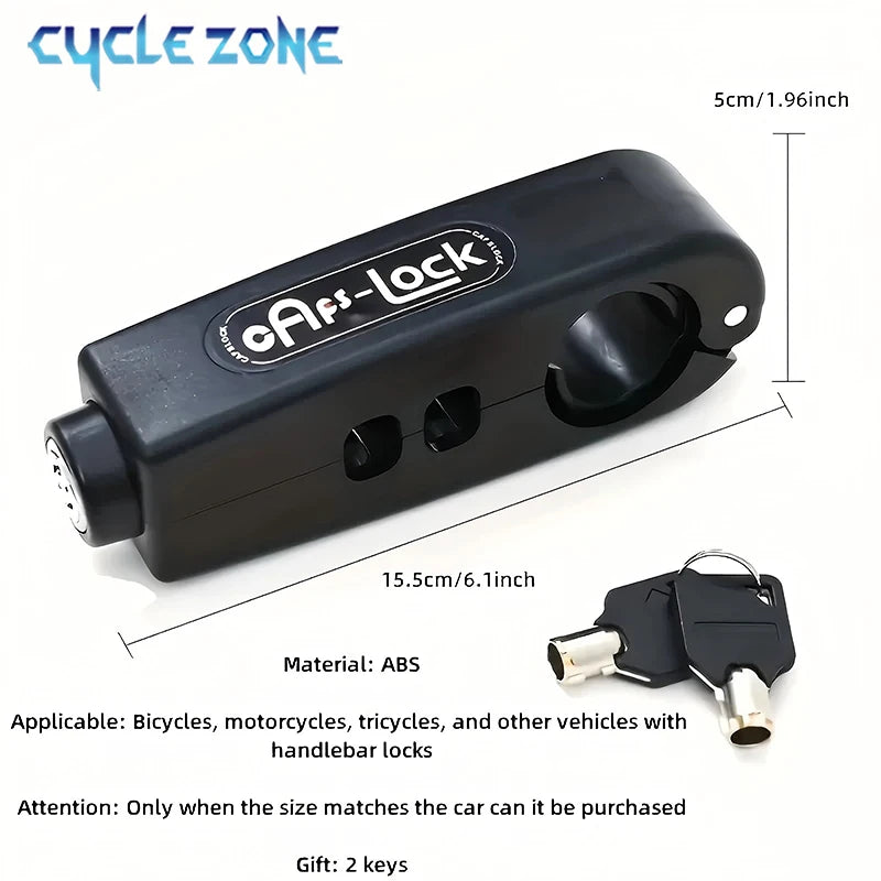 Black brake handlebar lock with key set and ABS body