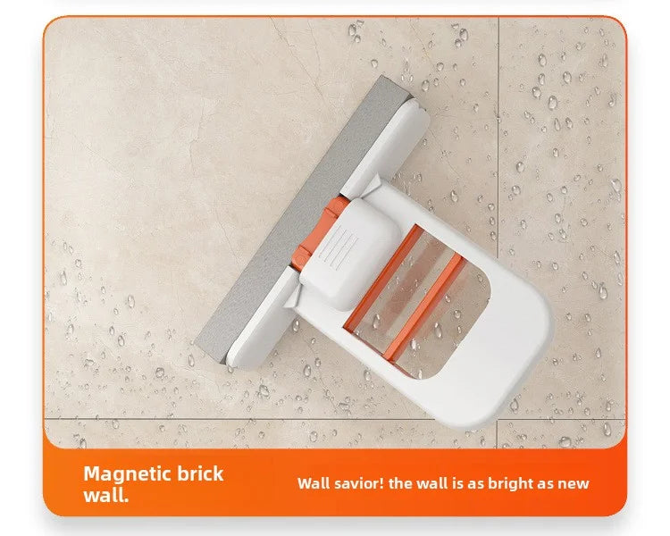 Portable desktop mop with orange insert and gray pad head for wet wall cleaning