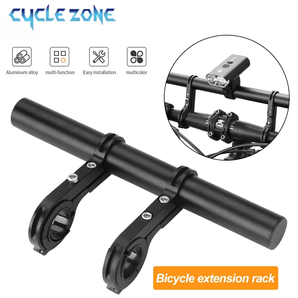 Black 20cm aluminum bike handlebar extender with front light bracket mount