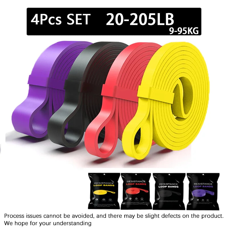 Resistance loop band set with purple, black, red, and yellow bands (4 pcs)