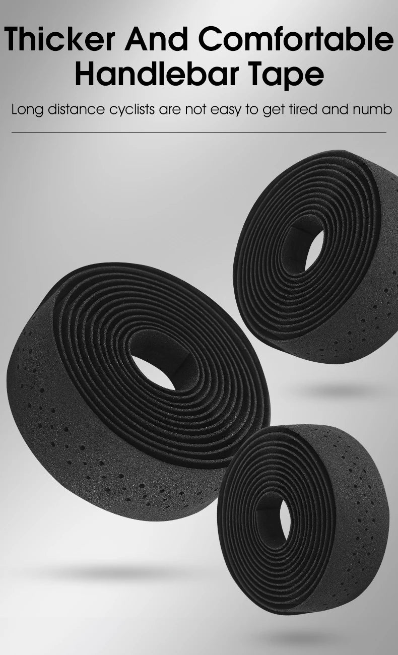 Black bicycle handlebar tape set in multiple rolls with dot perforations