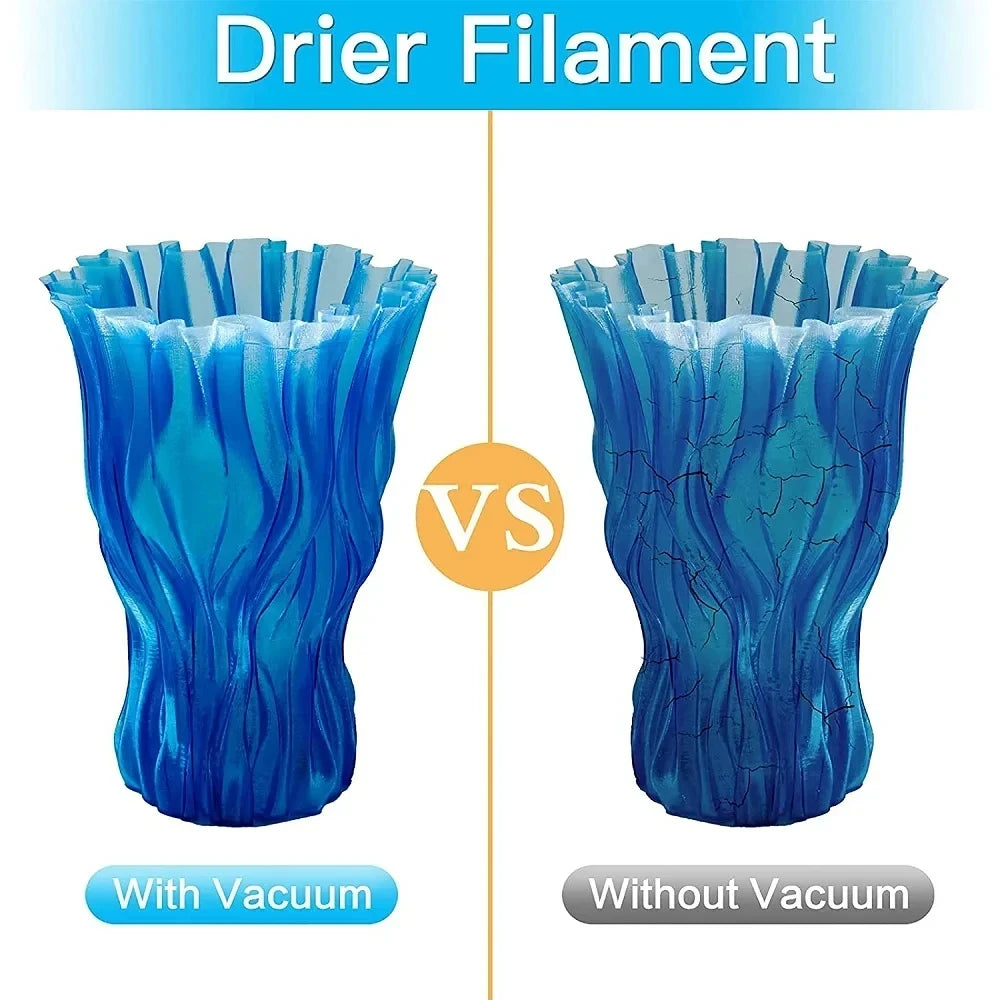 Vacuum storage keeps blue filament dry, comparison with no-vacuum drying