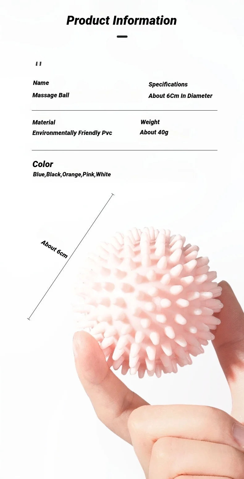 Pink spiky massage ball, about 6 cm diameter, held in hand