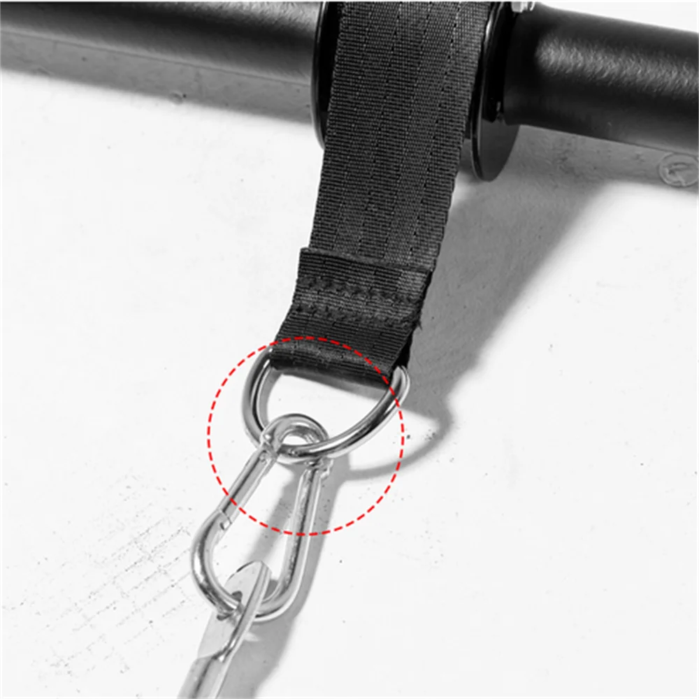 Black webbing wrist strap with double metal hooks and ring clasp