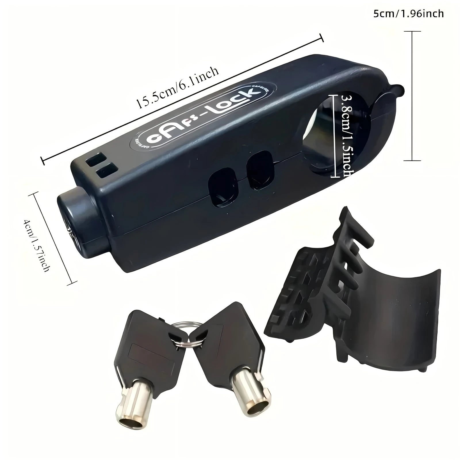 Blue portable handlebar brake lock with two keys and curved clamp