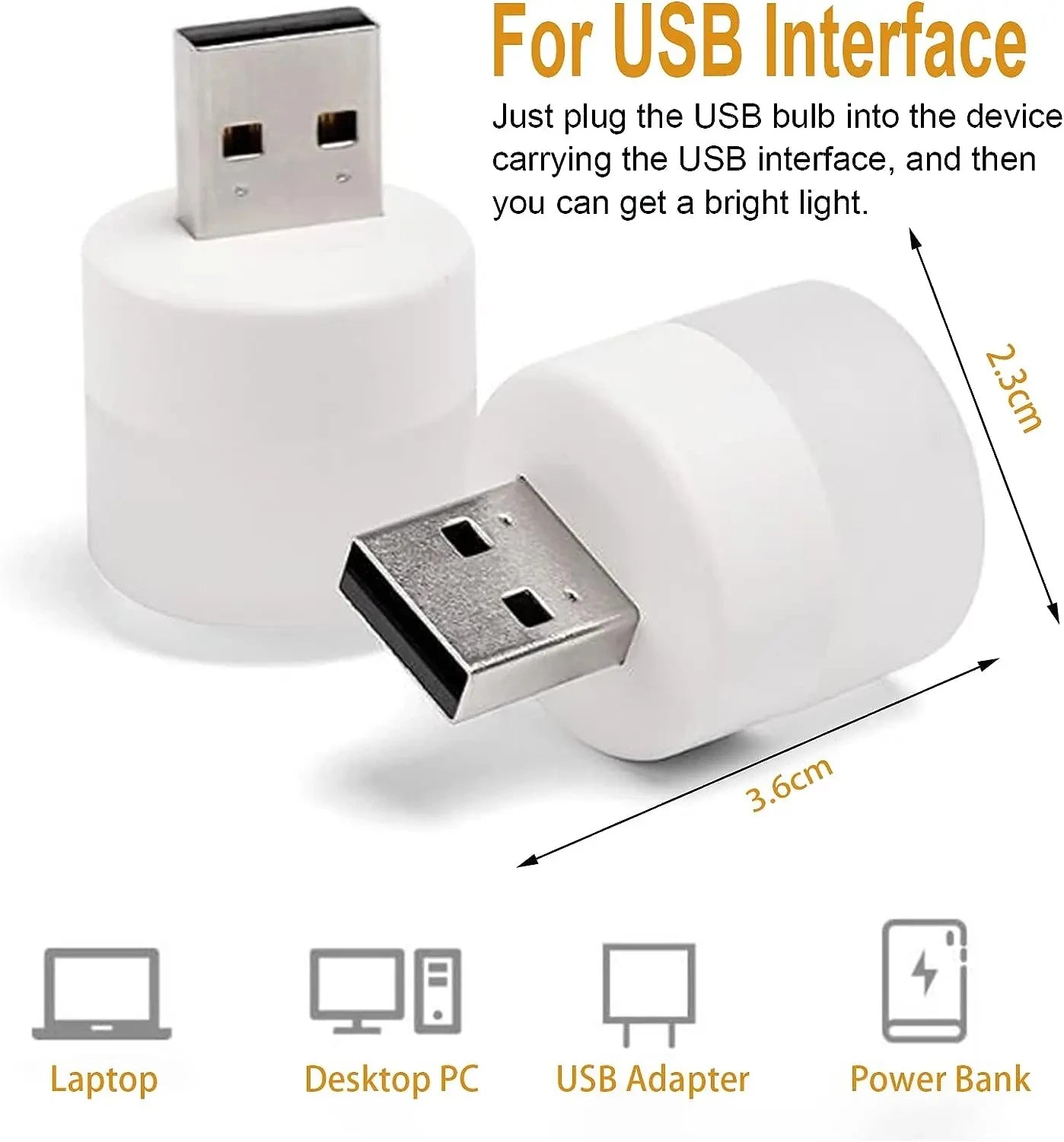 Mini round USB night light with white base and short USB plug interface