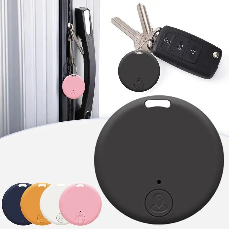 Black round Bluetooth anti-lost keychain tracker with key ring attachment