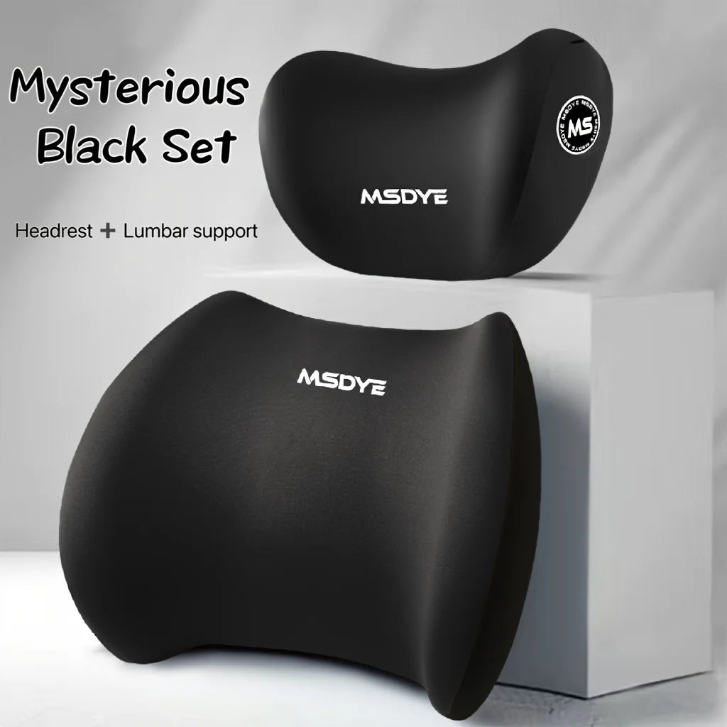 Black MSDVE headrest and lumbar support pillow set