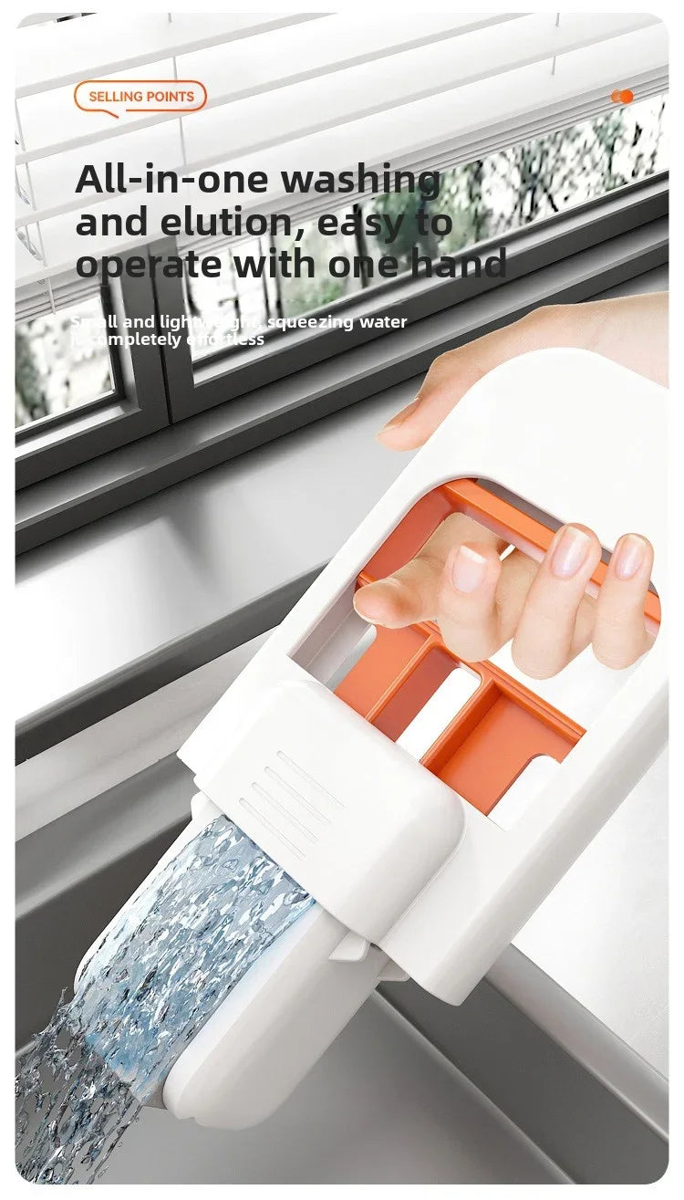 Desktop mop with orange insert and white frame, hand-grip for easy window cleaning