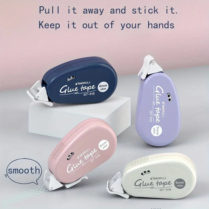 Double-sided adhesive tape dispenser set in blue, pink, and light purple