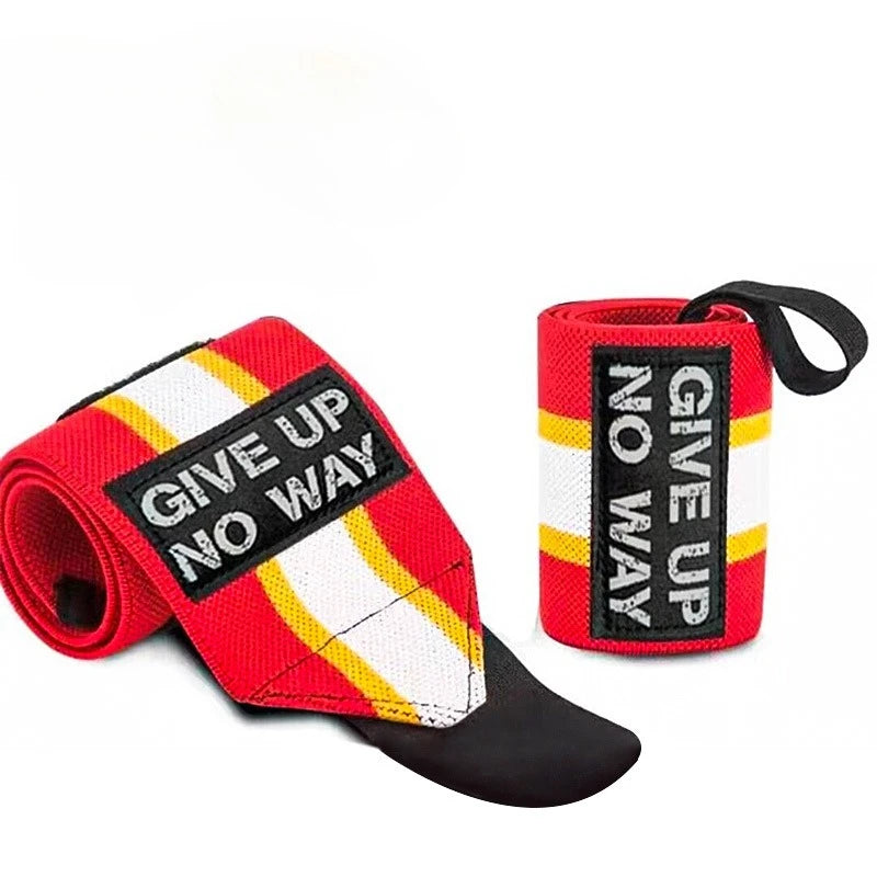 Wrist support brace straps, red and yellow stripe knit with black hook strap set