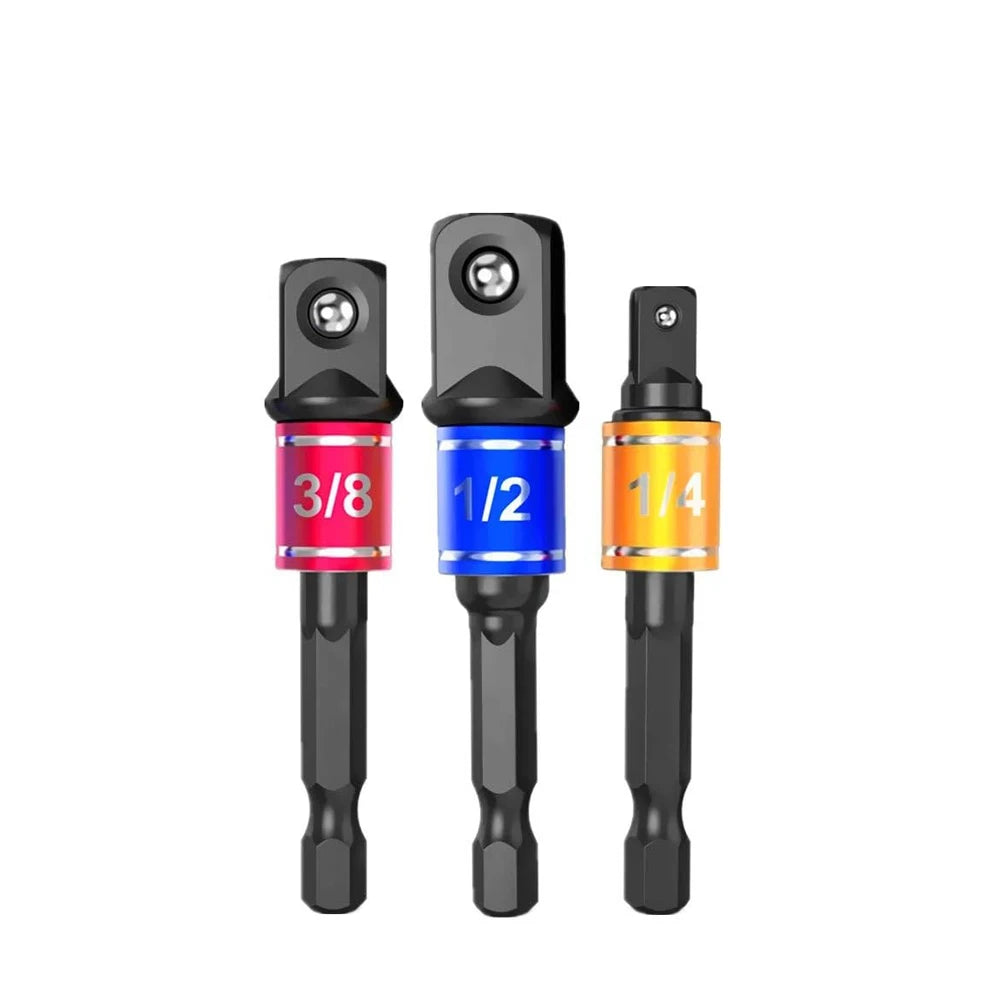 Three 105-degree angle socket adapters marked 3/8, 1/2, and 1/4