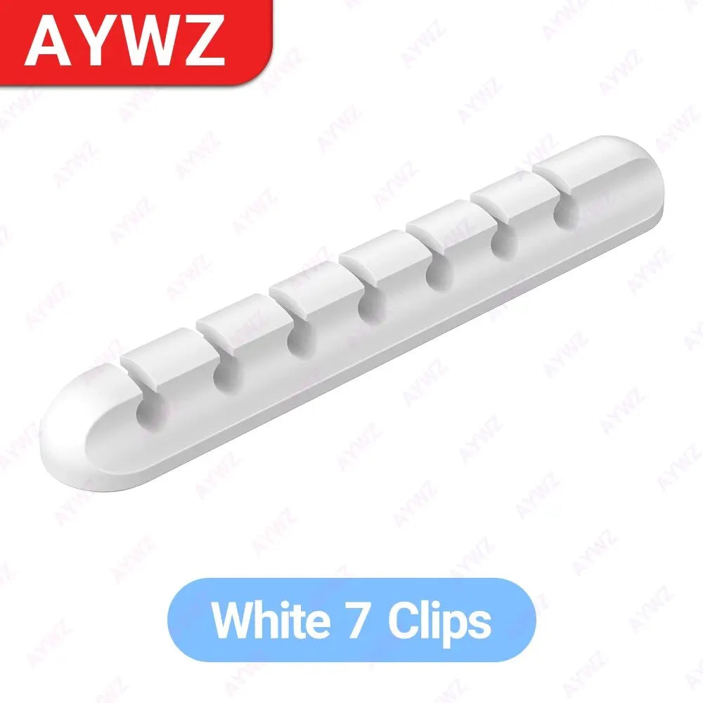 White 7-hole adhesive cable holder clips with seven cord loop channels