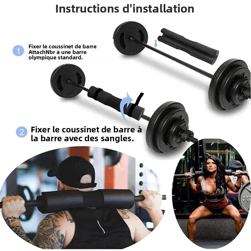 Installation diagram showing black foam bar pad pieces and strap attachment