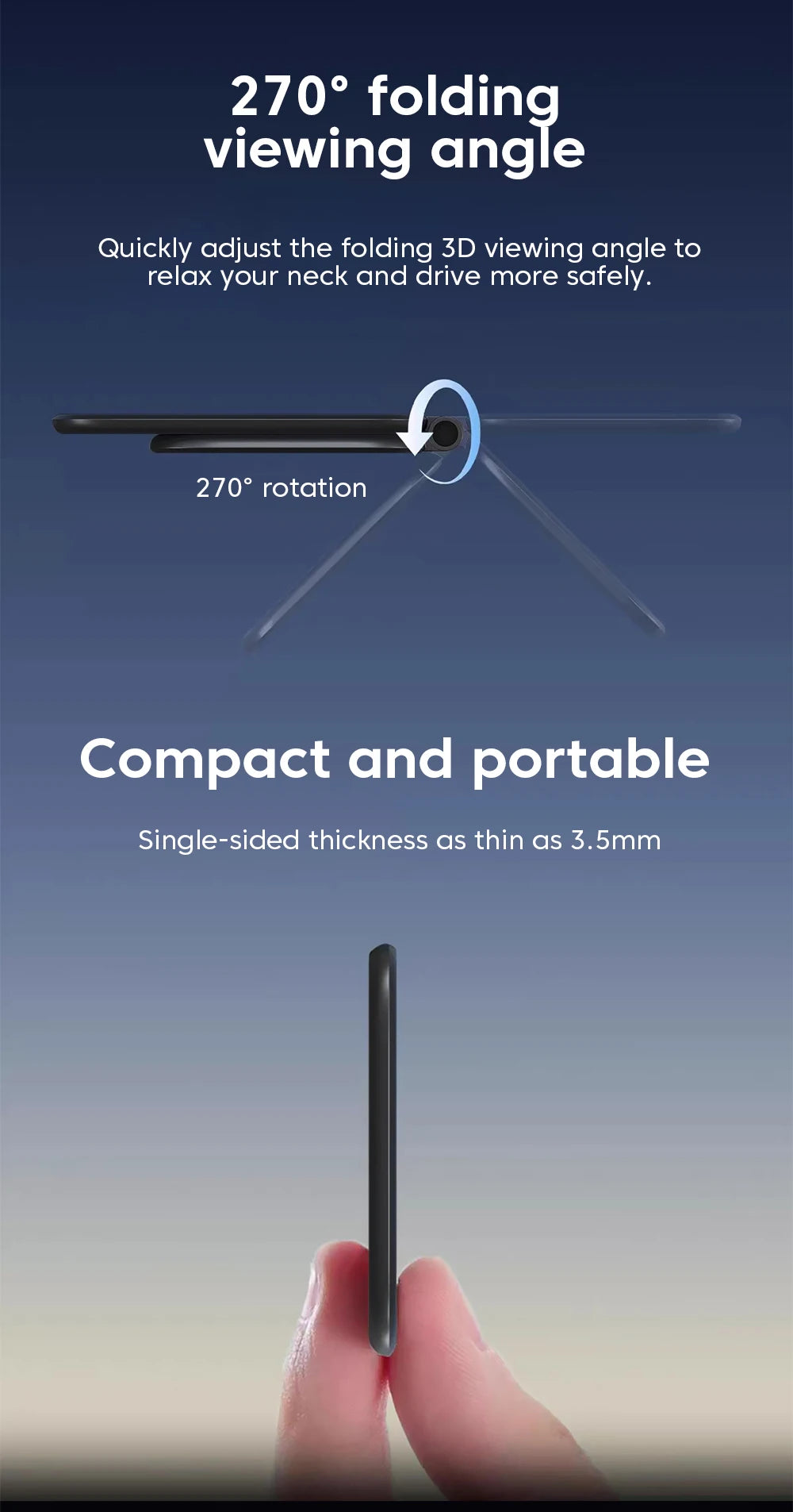 Black compact foldable phone holder with 270-degree viewing angle adjustment