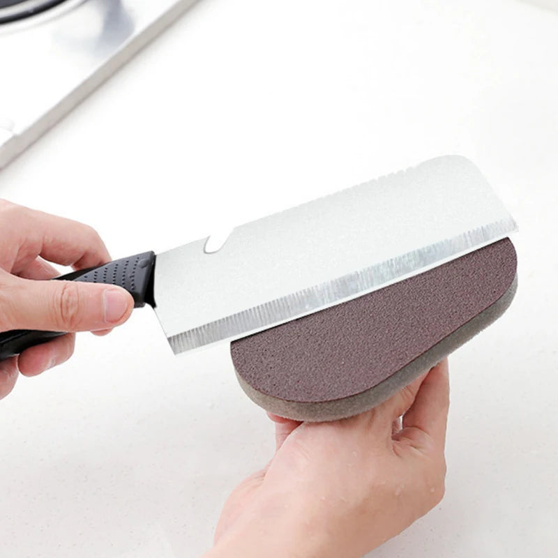 Emery sponge brush cleaner with black handle and gray abrasive pad