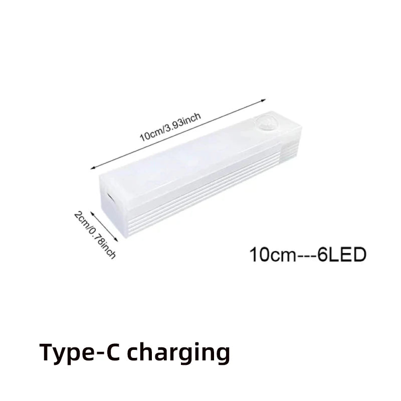10cm white LED strip night light, Type-C charging, wireless motion sensor