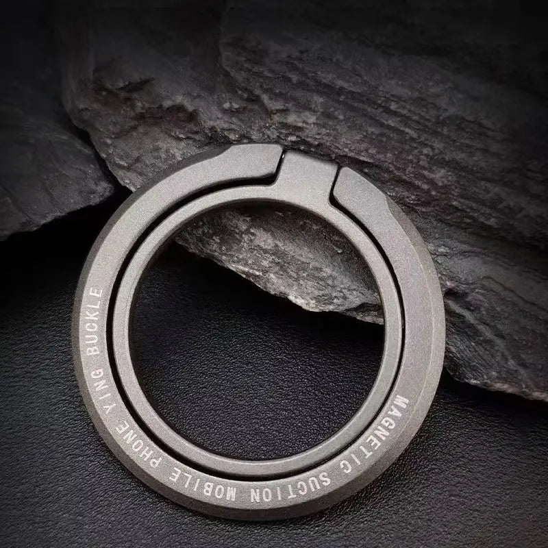 Silver magnetic phone ring holder with circular finger loop base