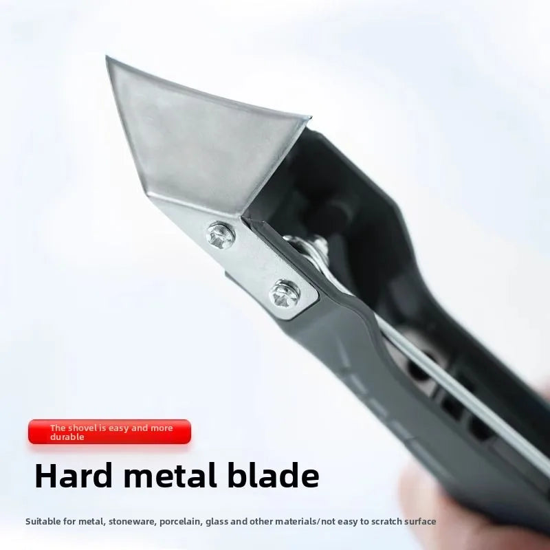 Silicone seam scraper with hard metal blade and black handle for grout and glue