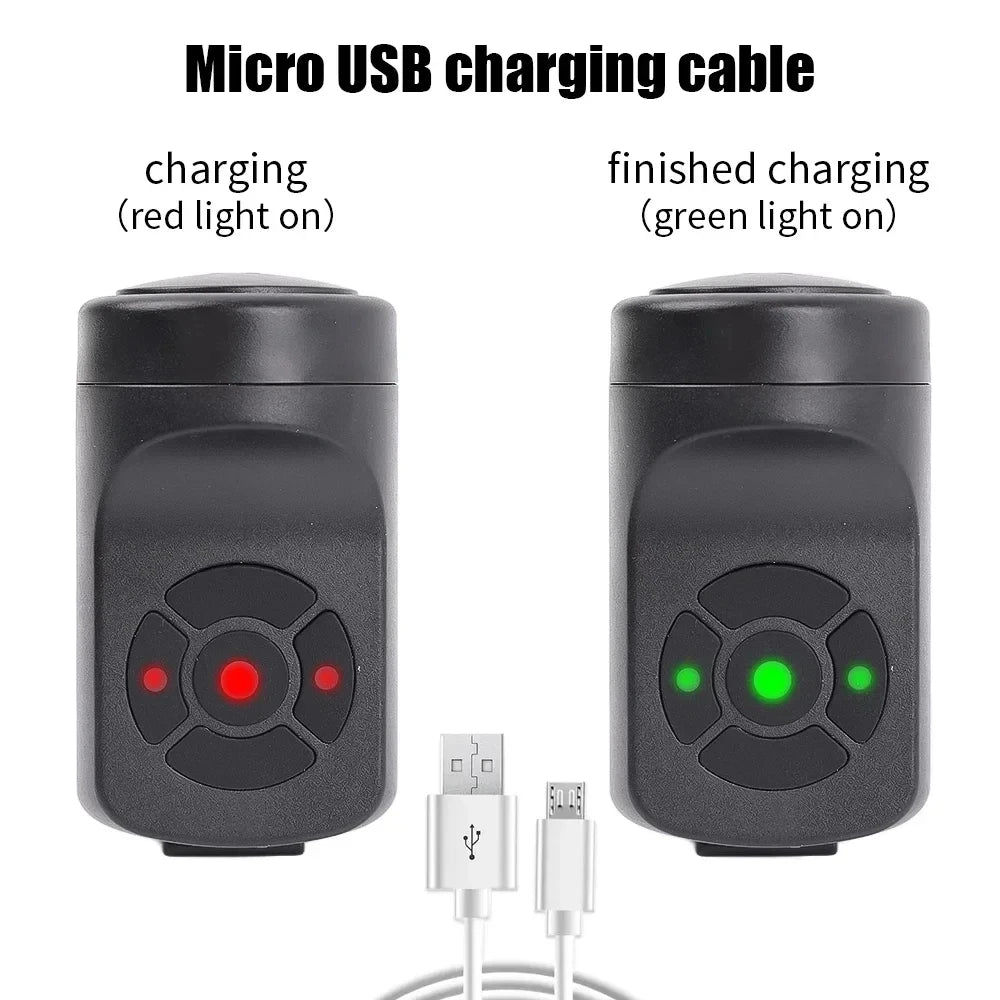 Black horn with Micro-USB charging indicator lights and charging cables