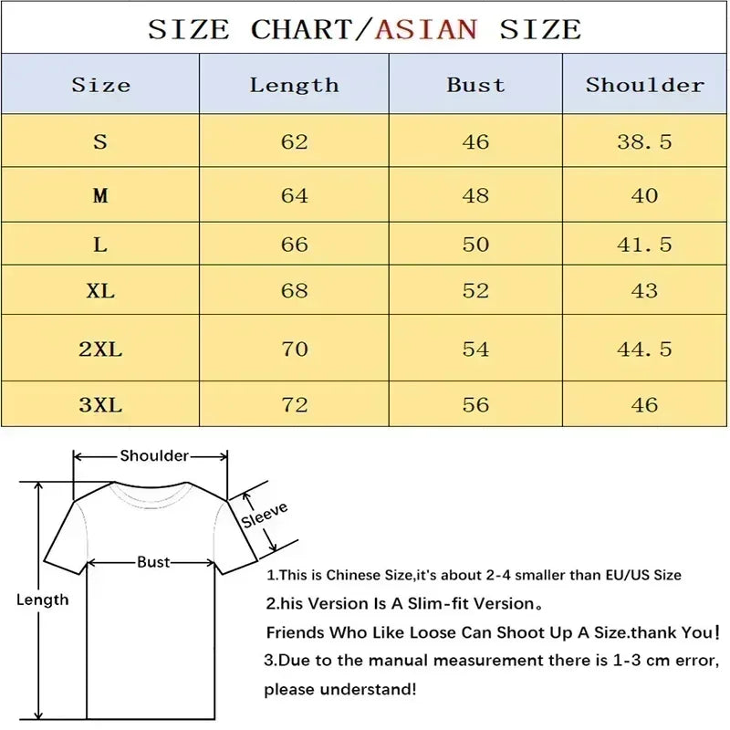 T-shirt size chart diagram with measurement labels for different sizes