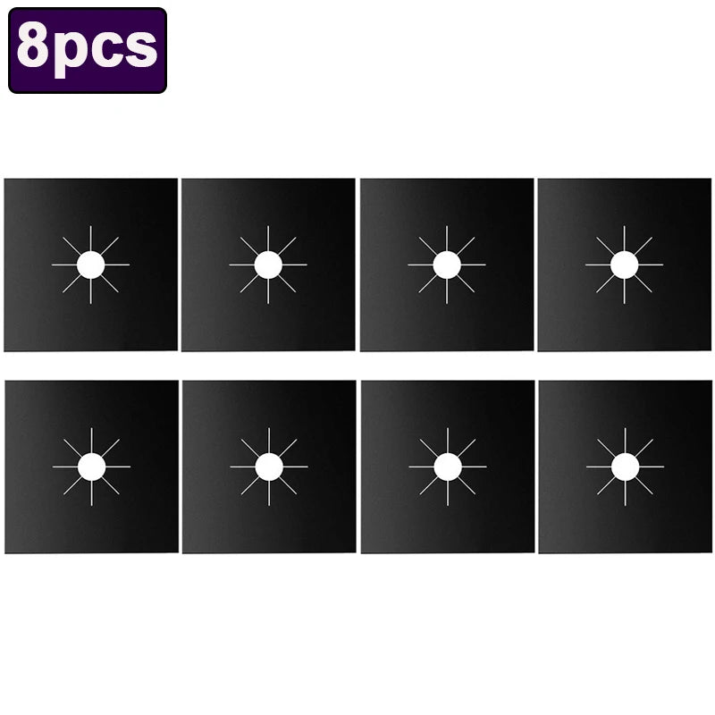 Black stove protector pads set, 8pcs reusable burner liners with star icon