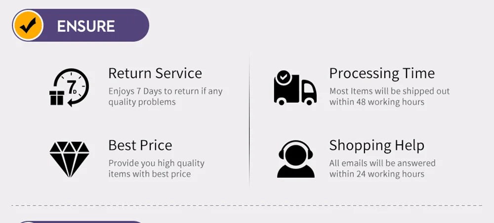 Guarantee and service icons graphic for the USB LED selfie ring light