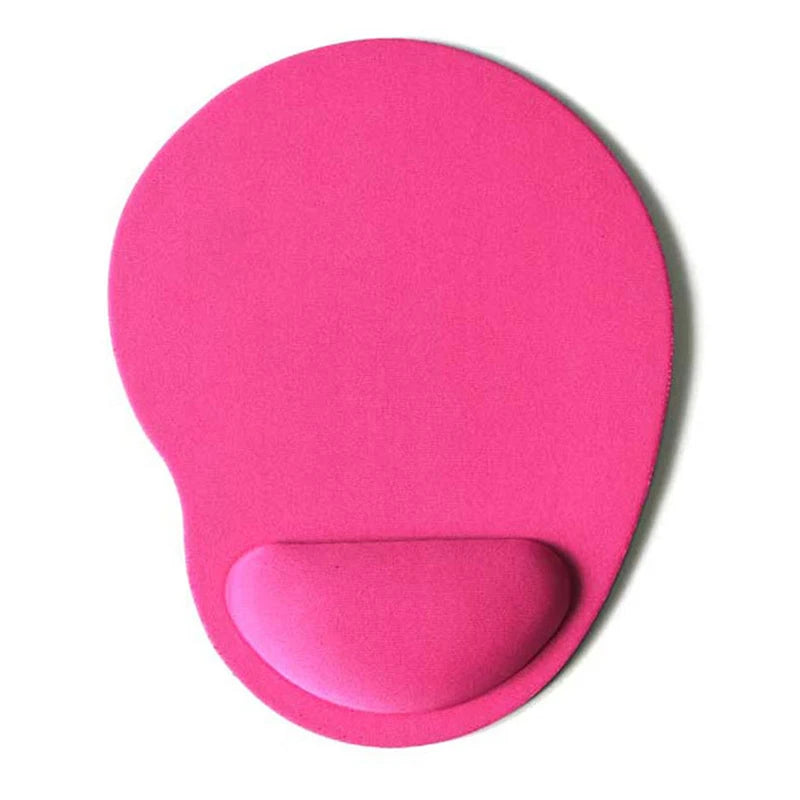 Pink wrist-rest mouse pad with contoured wrist support