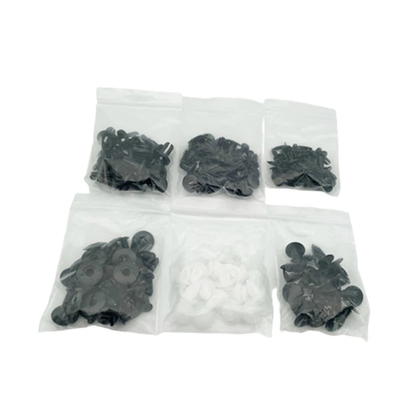 Auto push retainer clips assortment in clear bags, mixed black and white clips