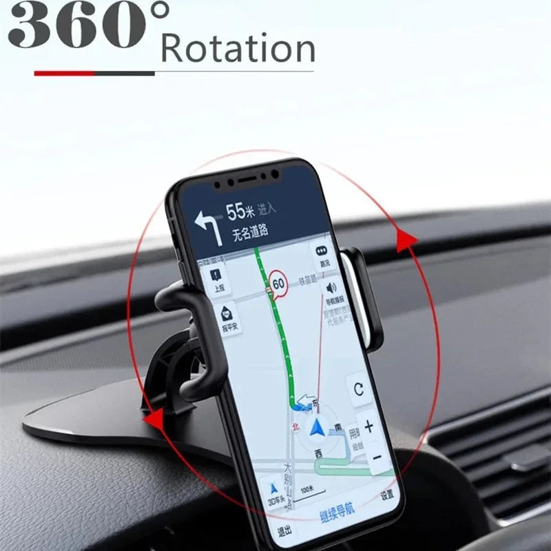 360-degree rotating car mount holding a smartphone on the dashboard