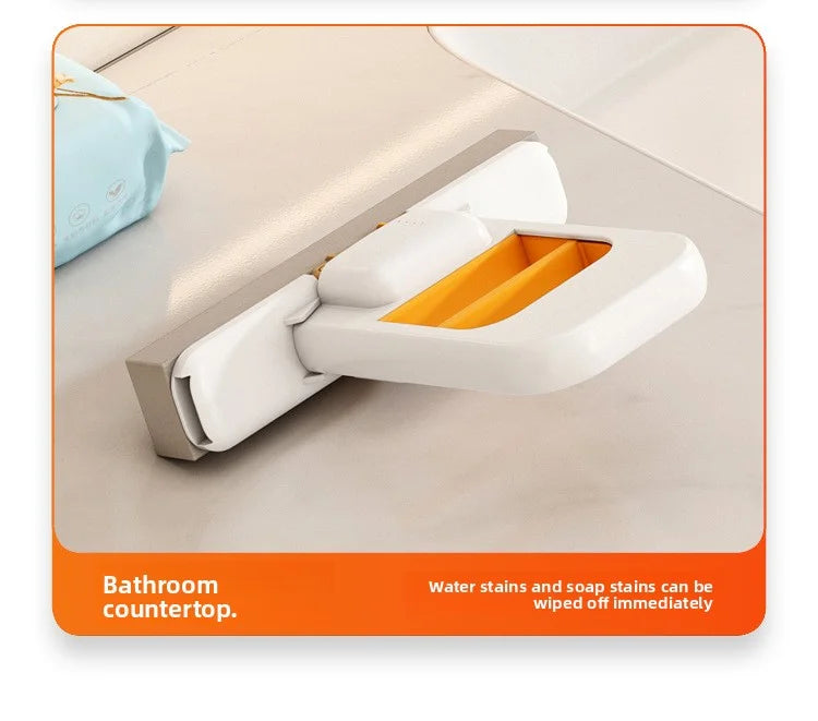 Desktop mop with orange cleaning tray on countertop for water and soap stains