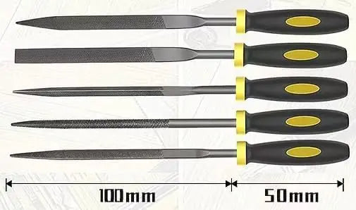 Needle file set with black handles and yellow tips