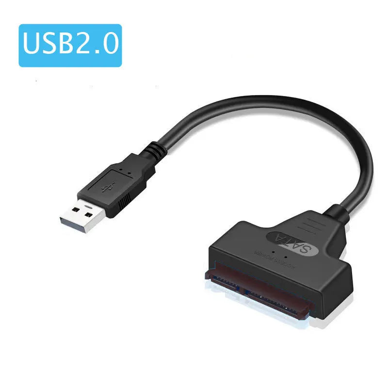 USB 2.0 to SATA adapter cable with USB-A plug and blue SATA connector